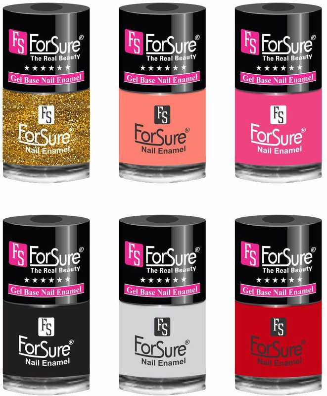 forsure HD color long lasting matte nail polish (set of 6 ) unique shades peach, black, princess pink, white, hot red, glitter golden(Pack of 6)