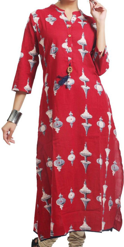 ehandloom Casual Self Design Women Kurti(Red)