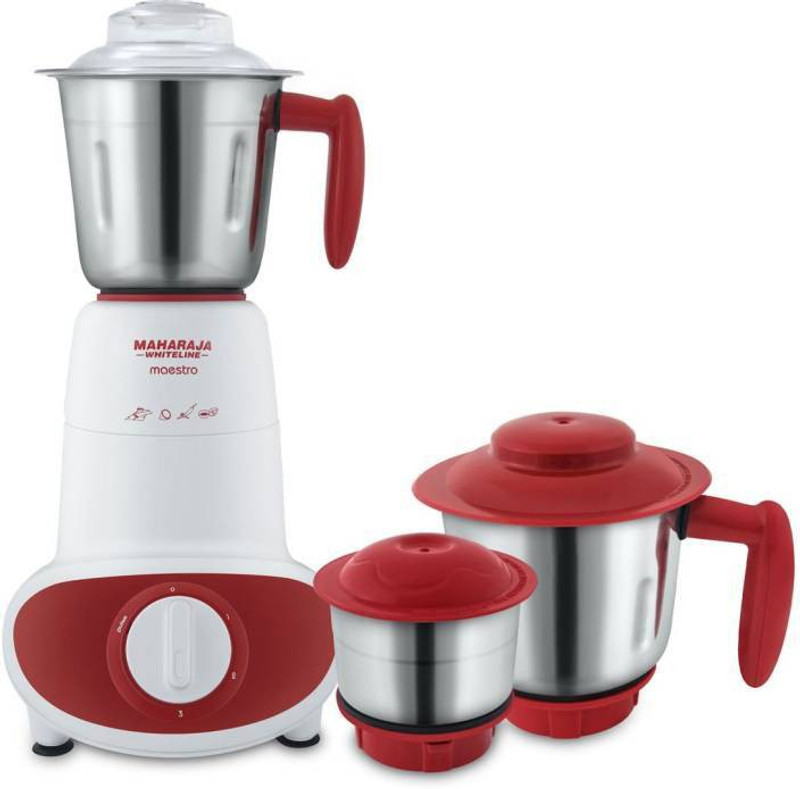 Maharaja Whiteline New Maestro 600 W Mixer Grinder(White,Red, 3 Jars)