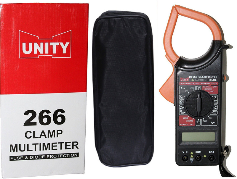 unity 266 Digital Clamp Meter Non-Contact Multimeter for Measuring DC & AC Voltage, AC Current, Resistance, Diode + Continuity Buzzer + Data Hold + Insulation Test Function Digital LCD Multimeter for Testing Voltmeter Ohmmeter Ammeter DT-266 Digital Multimeter(Black 2000 Counts)