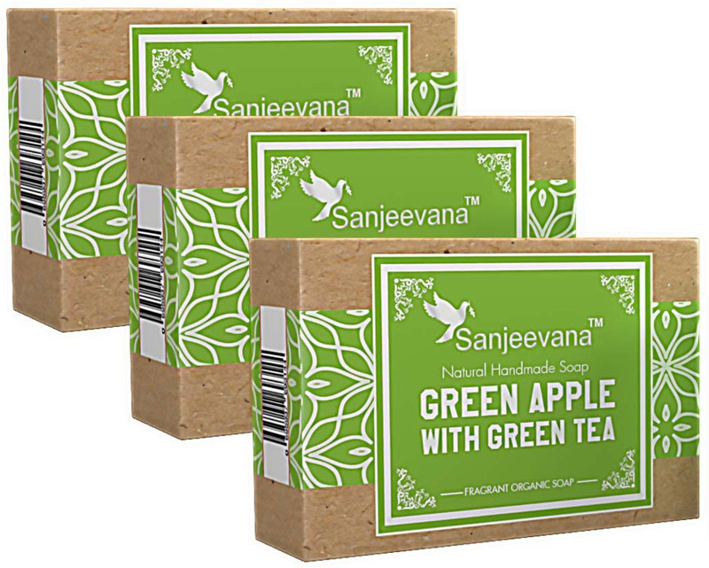 sanjeevana Luxury Handmade Green Apple with Green Tea and Goat milk Soap(3 x 115 g)
