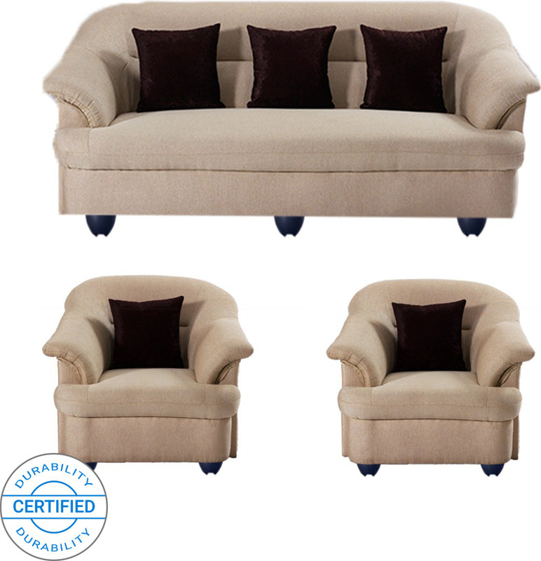 Bharat Lifestyle Sagittarius Fabric 3 + 1 + 1 Cream Sofa Set