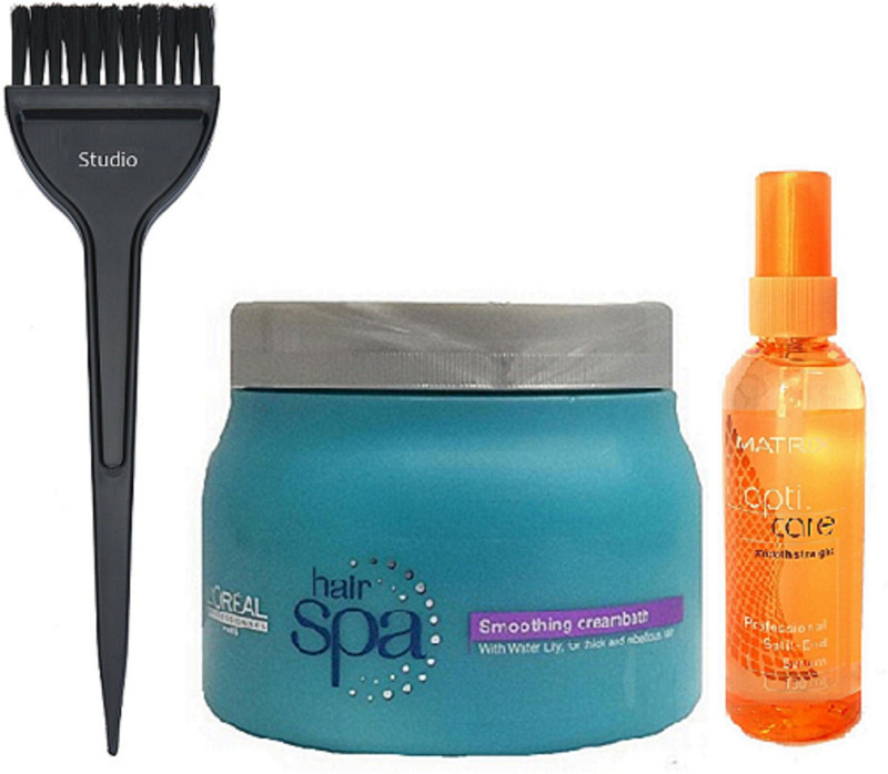 studio Hair Brush & Loreal Smoothing Creambath Hair Spa& Matrix Opti Care Split Ent Serum(3 Items in the set)
