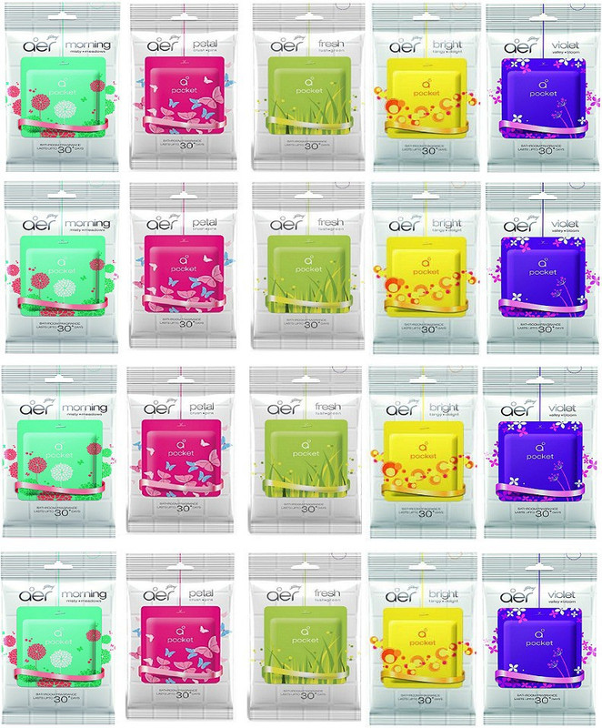 godrej aer pocket 10 g eacg (pack of 20 ), Fresh Lush Green, Morning Misty Meadows, Bright Tangy Delight, Violet Valley Bloom, Petal Crush Pink Blocks (Pack of 20)(200 g)