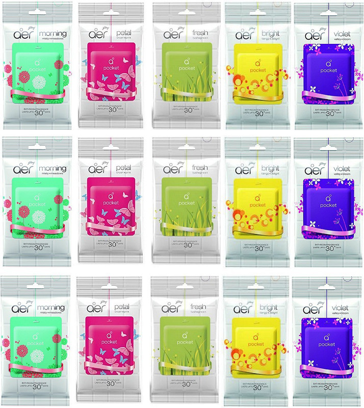 godrej aer pocket Fresh Lush Green, Morning Misty Meadows, Bright Tangy Delight, 10 g eacg (pack of 15 ), Violet Valley Bloom, Petal Crush Pink Blocks (Pack of 15)(150 g)