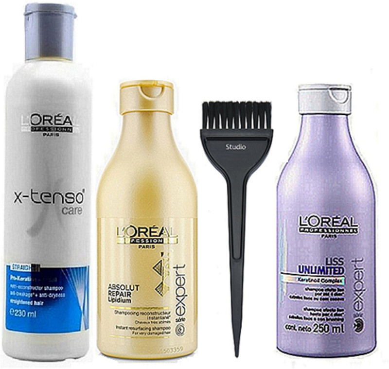 studio Of Hair Brush, L'oreal X-tenso Hair Shampoo 230 ml With Absolut Repair Lipidium Shmapoo 250ml & Liss Unlimited Hair Shampoo 250ml(4 Items in the set)