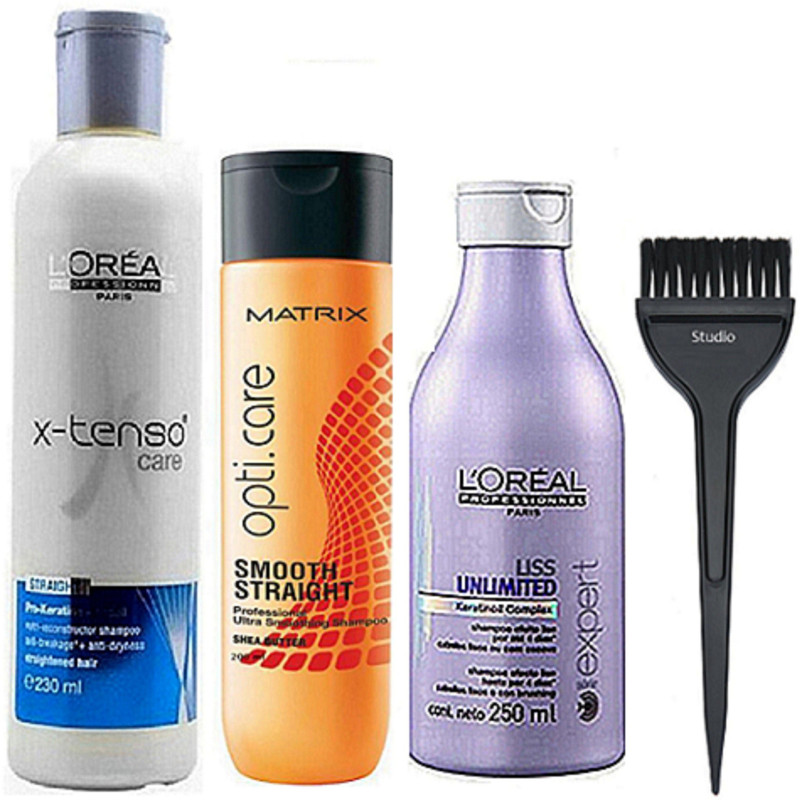 studio Of Hair Brush, L'oreal X-tenso Hair Shampoo 230ml With Liss Unlimited Shampoo 250ml & Matrix Opitcare Smooth & Straight Hair Shampoo 200ml(4 Items in the set)