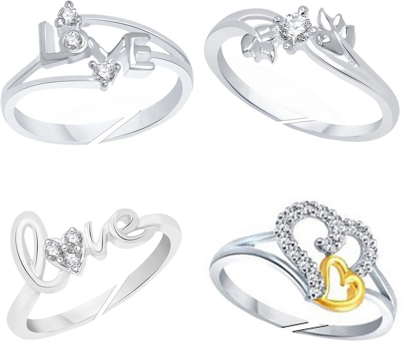 jewellery for women Jewellery For Women Stylist Designer Silver Platinum Plated Combo Adjustable Finger Rings For (Free Size) Alloy Diamond Platinum, Sterling Silver Plated Ring