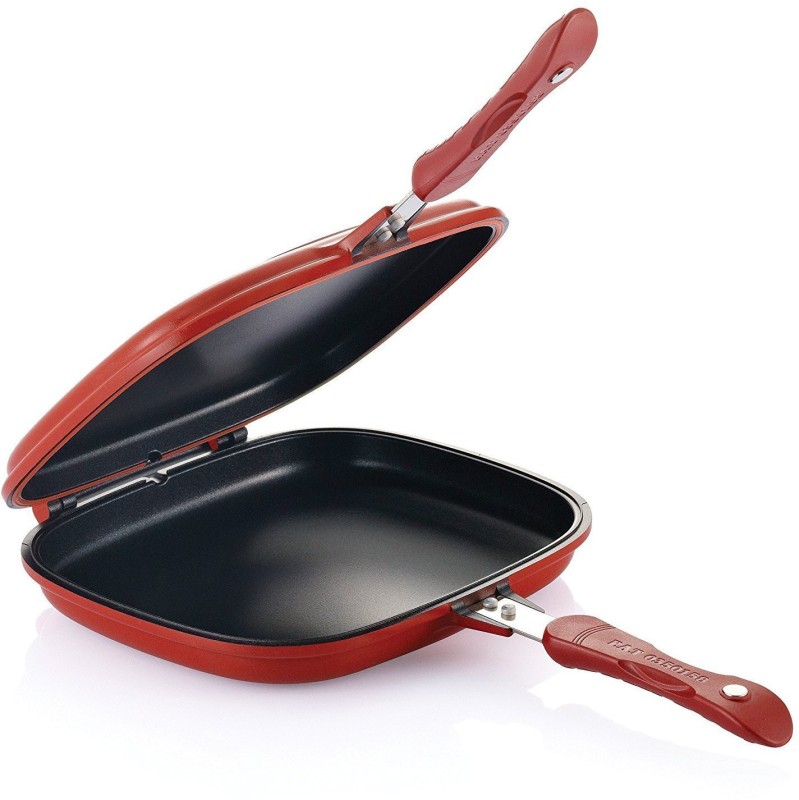 Drake Double Sided Ceramic Coated, Magic Pan  Grill Fryer Pan, Flip Pan, Dishwasher Safe, (JumboSquared Grill) 28cm Strong Magnetic Handles, Silicone ket, Smart Oil Tray Fry Pan 30 cm diameter(Ceramic, Non-stick, Induction Bottom)