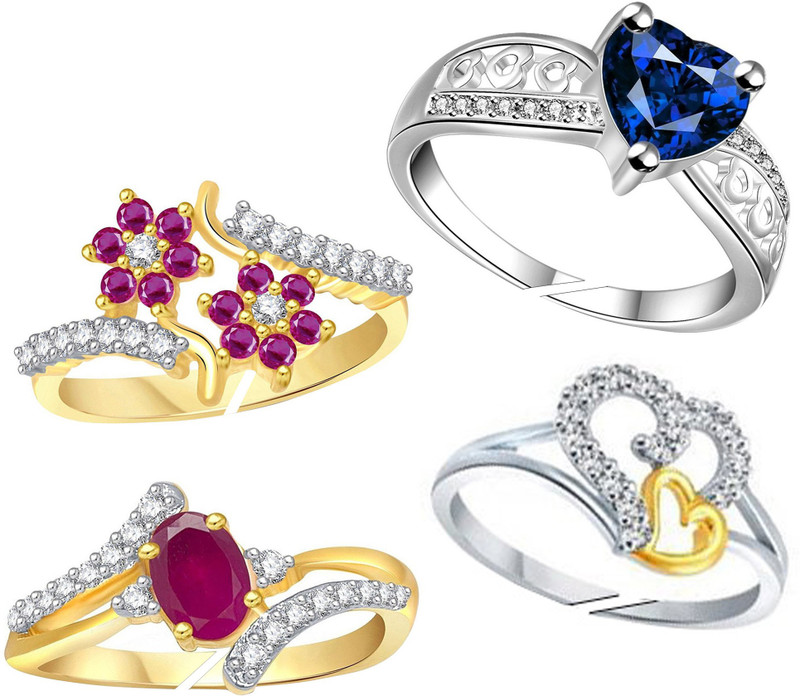 jewellery for women Jewellery For Women Combo of Fancy Gold And Silver Plated Platium American Diamond Adjustable Finger Ring For Girls & Women's (Free Size) Alloy Diamond Platinum, Sterling Silver Plated Ring