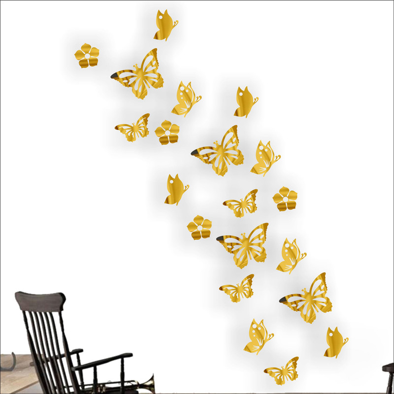 LOOK DECOR Extra Large LOOK DECOR Butterfly Golden (pack of 20) Code 15Acrylic Sticker, 3D Acrylic Sticker, 3D Mirror, 3D Acrylic Wall Sticker, 3D Acrylic Stickers for Wall, 3D Acrylic Mirror Stickers for Living Room, Bedroom, Kids Room, 3D Acrylic Mural for Home , Offices Decor Acrylic Sticker & Et
