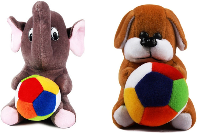 kidofly toys kids soft teddy with ball 2 to 5 age ele.dog for birthday gift  - 18 cm(Multicolor)