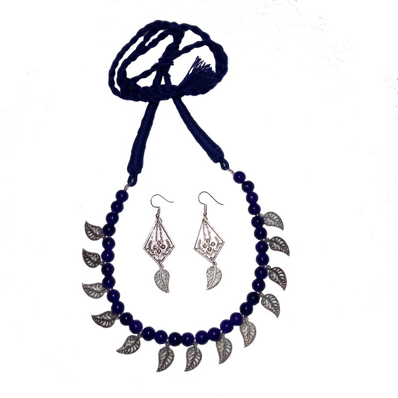 extended Oxidised Silver Jewel Set(Blue)