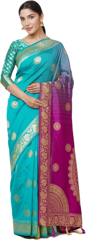 SareeShop Woven Kanjivaram Cotton Blend, Cotton Silk Saree(Pack of 2, Light Blue,...
