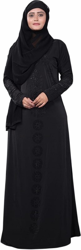 Reya Abaya_23 Lycra Blend Self Design Abaya With Hijab(Black)