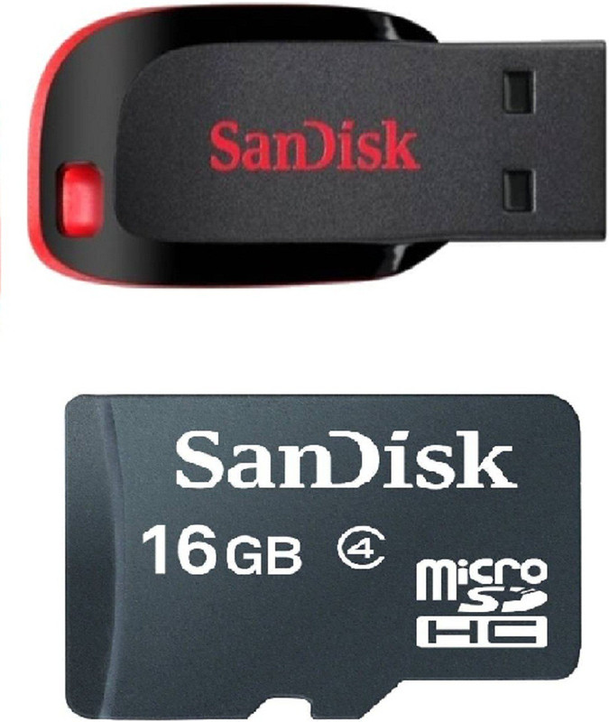SanDisk Memory Card Accessory Combo for 16 GB Class 4 Memory Card And 16 GB Pendrive Combo(Black)