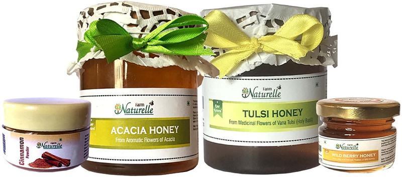 Farm Naturelle Farm Naturelle-(Pack of 2x250Gms+40 Gms Raw Honey+Cinnamon Powder worth Rs.69/-) Forest-Vana Tulsi Flower Honey and Acacia Forest Flower Honey Combo (High Medicinal value, Anti-Diabetic, Aromatic and Tasty) Combo(Pack of 2x250 gms with 40 gm honey and cinnamon powder)