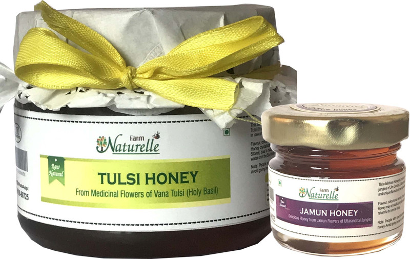 Farm Naturelle Farm Naturelle-Raw Natural Unprocessed Tulsi Forest Flower Honey - 400 Grams with 40 Gms Jamun Flower Honey (Ayurved Recommended)-Huge Medicinal Value Combo(pack of 400 gms honey and 40 gm honey)