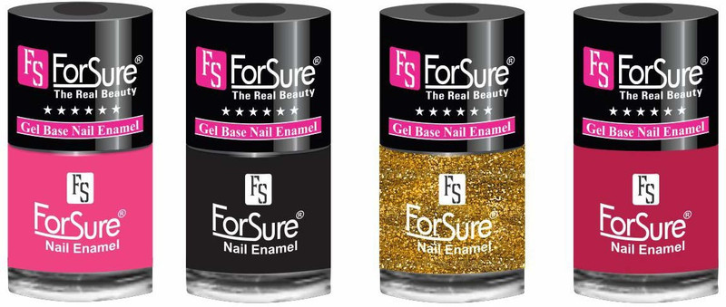 forsure HD color long lasting matte nail polish (set of 4) unique shades mania pink, black, princess pink, glitter golden(Pack of 4)