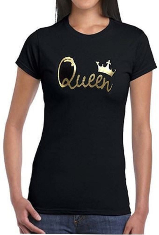 lekme Solid Women Round Neck Black, Gold T-Shirt
