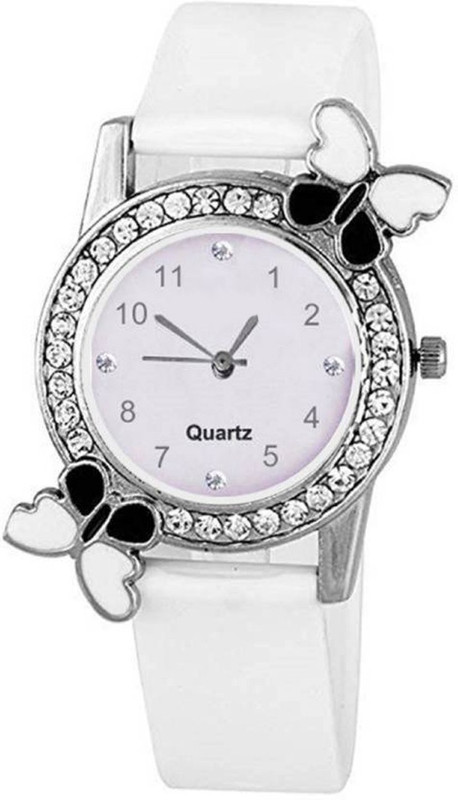 simone WHITE diamond studded attractive butterfly stylish BUTTERFL Analog Watch  - For Girls