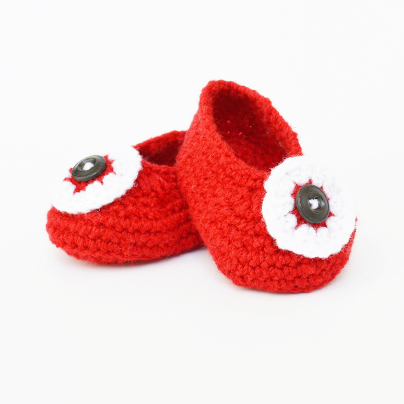Love Crochet Art Red Eye 12 Booties(Toe to Heel Length - 10 cm, Red)