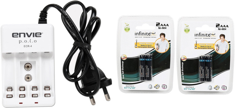 Envie ECR-4 WITH 1100 AA BATTERY COMBO Camera Battery Charger(White)