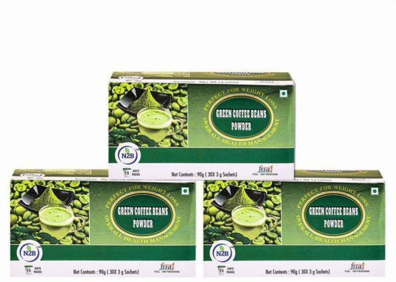 N2B 3g x 30 Sachets 100% Natural & Unroasted Green Coffee Beans Powder Sachets Box for Weight Management Instant Coffee(3 x 90 g, Green Coffee Flavoured)