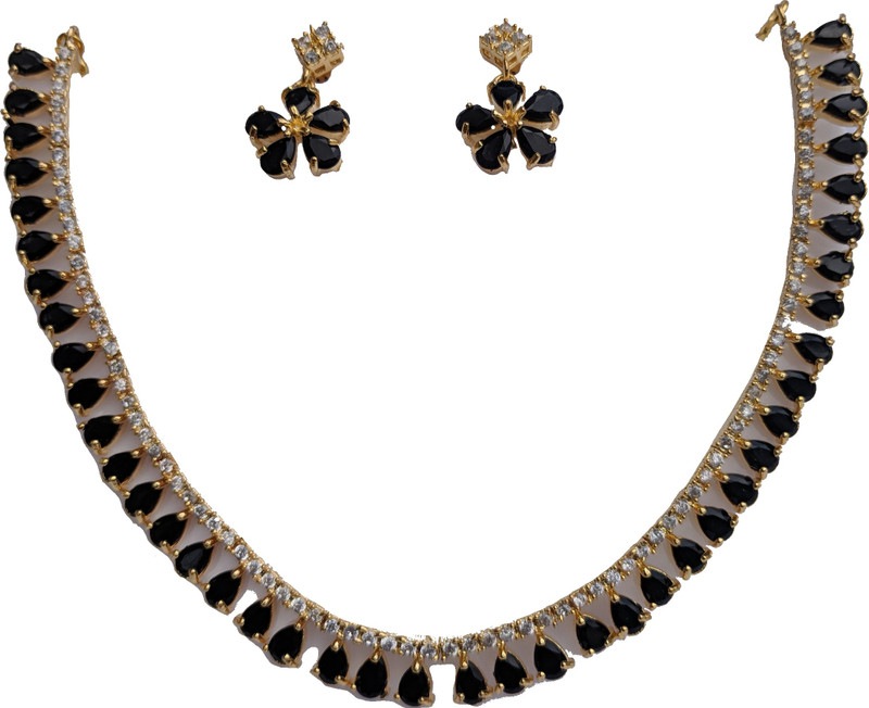 mona decor Brass Jewel Set(Black, Silver)