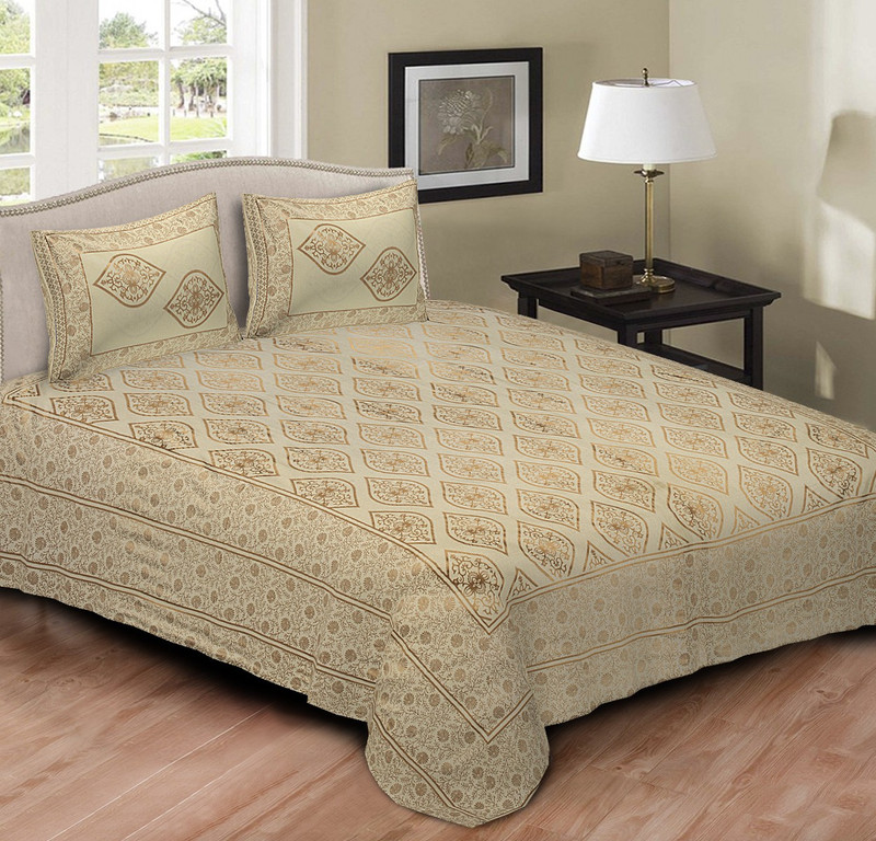 jaisayram 168 TC Cotton Double King Abstract Bedsheet(Pack of 1, Beige)