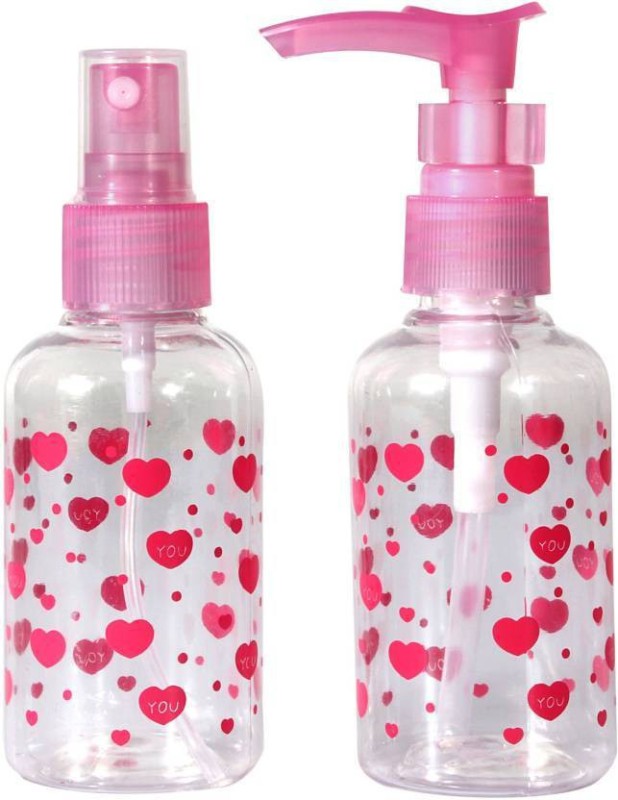 Sukot Empty Refillable Travel Spray and Lotion Pump Bottles for Cosmetics Toiletries, 2 Piece Set - 75 ml Bottle 75 ml Bottle(Pack of 2, Orange)