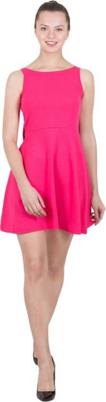 puffypockets Women Fit and Flare Pink Dress