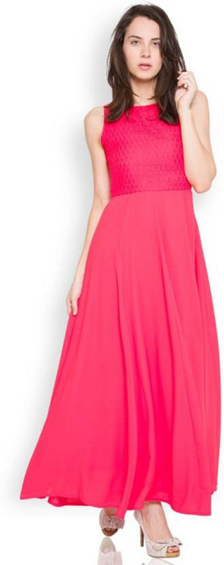 puffypockets Women Maxi Pink Dress