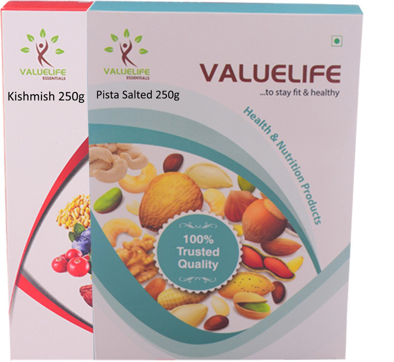 Value Life Salted Pistachios Kishmish Dry Fruits Combo of 2 - 250Grams (1 of Each) Pistachios(2 x 250 g)