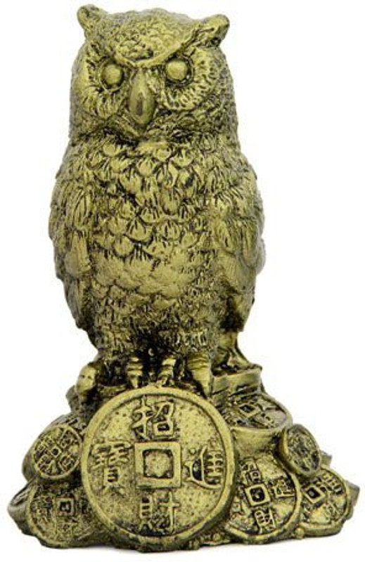 vriti creations Feng Shui Owl Idol Which Is A Symbol Of Good Luck Decorative Showpiece  -  9.5 cm(Polyresin, Green)
