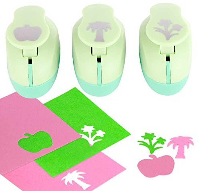 Yazycraft Paper Punch Hole Puncher -- (3 Pack Apple Palm Tree Flowers) -- Personalized Paper Craft Punchers Shapes Set -- For Scrapbook En