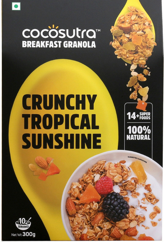 cocosutra Crunchy Tropical Sunshine Granola, Breakfast Cereal with Oats, Nuts, Seeds and Dry Fruits (300gm)(300 g, Box)