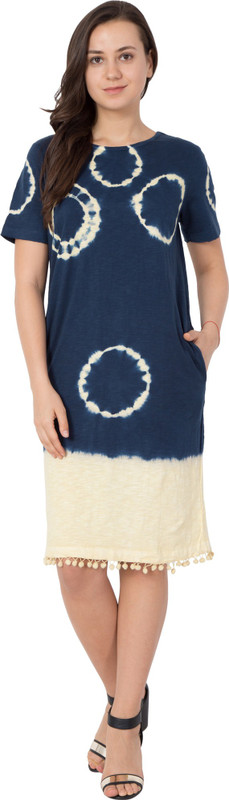 Fu2m Women Shift Blue Yellow Dress