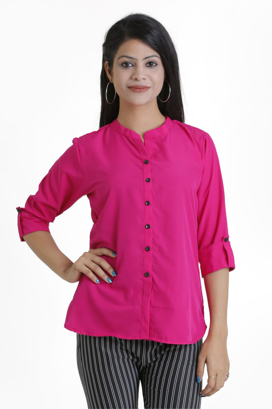club fashion Casual 3/4 Sleeve Solid Women Pink Top
