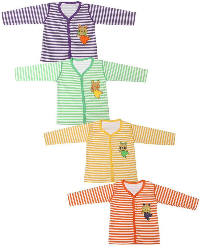 babeezworld Boys & Girls Striped Cotton Blend T Shirt(Multicolor, Pack of 4)
