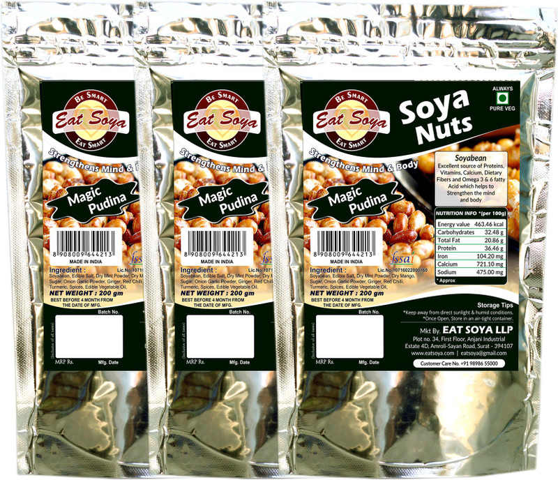 Eat Soya Soya Nuts Magic Pudina - 200g (Pack of 3)(Pack of 3, 3 x 200, 600 g)