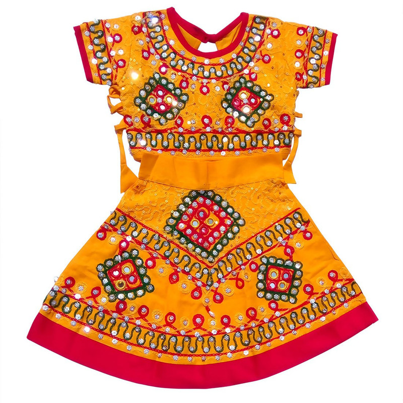 cotton lehenga choli Baby Girls Lehenga Choli Party Wear, Ethnic Wear Self Design, Embroidered Ghagra, Choli, Dupatta Set(Yellow, Pack of 1)