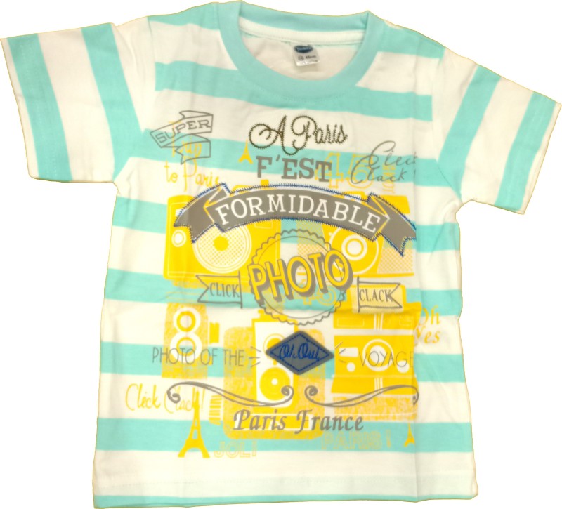 Teddy Boys Printed Cotton Blend T Shirt(Light Blue, Pack of 1)