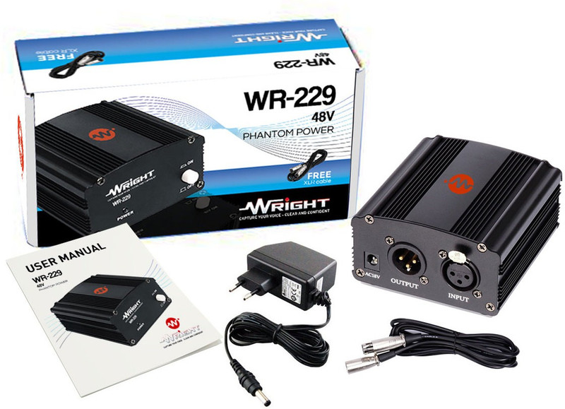 wright WR 229 1-Channel 48V Phantom Power Supply For Condenser Microphone Microphone