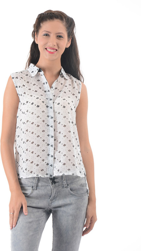 Pepe Jeans Women Printed Casual White Shirt