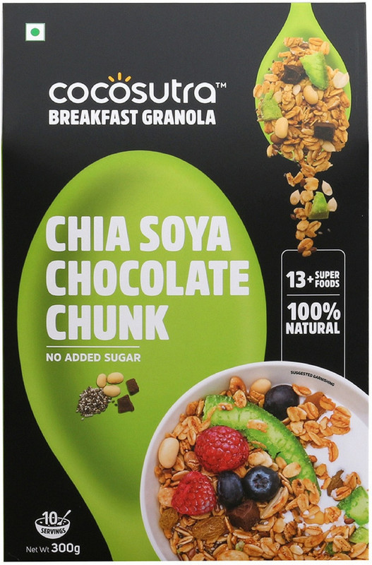 cocosutra Chia Soya Chocolate Chunk Granola, Sugar Free Breakfast Cereal with Oats, Nuts, Seeds & Dry Fruits (300gm)(300 g, Box)