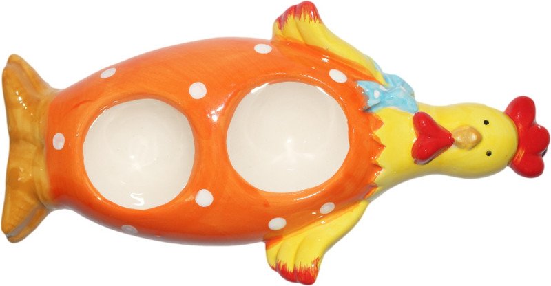 Jades Chicken Twin Egg Holder Yelllow Ceramic Egg Separator(Yellow, Pack of 1)