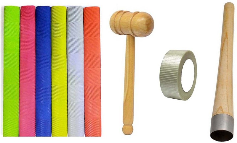 BELL Combo of 6 Pcs Bat Grip+Grip Cone+40 Meters Bat Protection Fiber Tape+Hammer Ball Knocking Mallet Cricket Kit