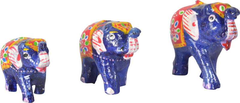 ramani Â Handicraft Papermash Elephant Figurines (Blue, Pack of 3)â¦ Decorative Showpiece  -  10 cm(Paper Mache, Multicolor)