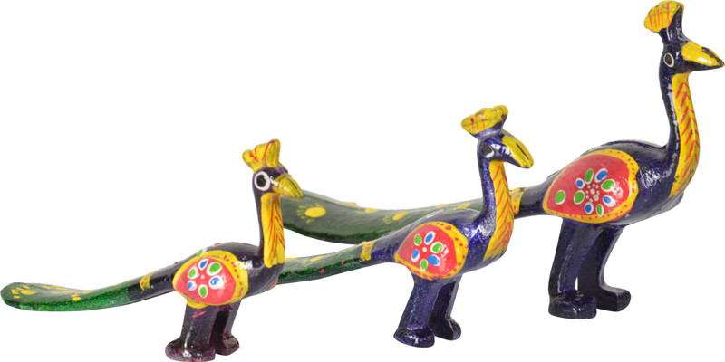 ramani Handicraft Microfiber Handicraft Peacock Figurines (Pack of 3)â¦ Decorative Showpiece  -  8 cm(Paper Mache, Multicolor)